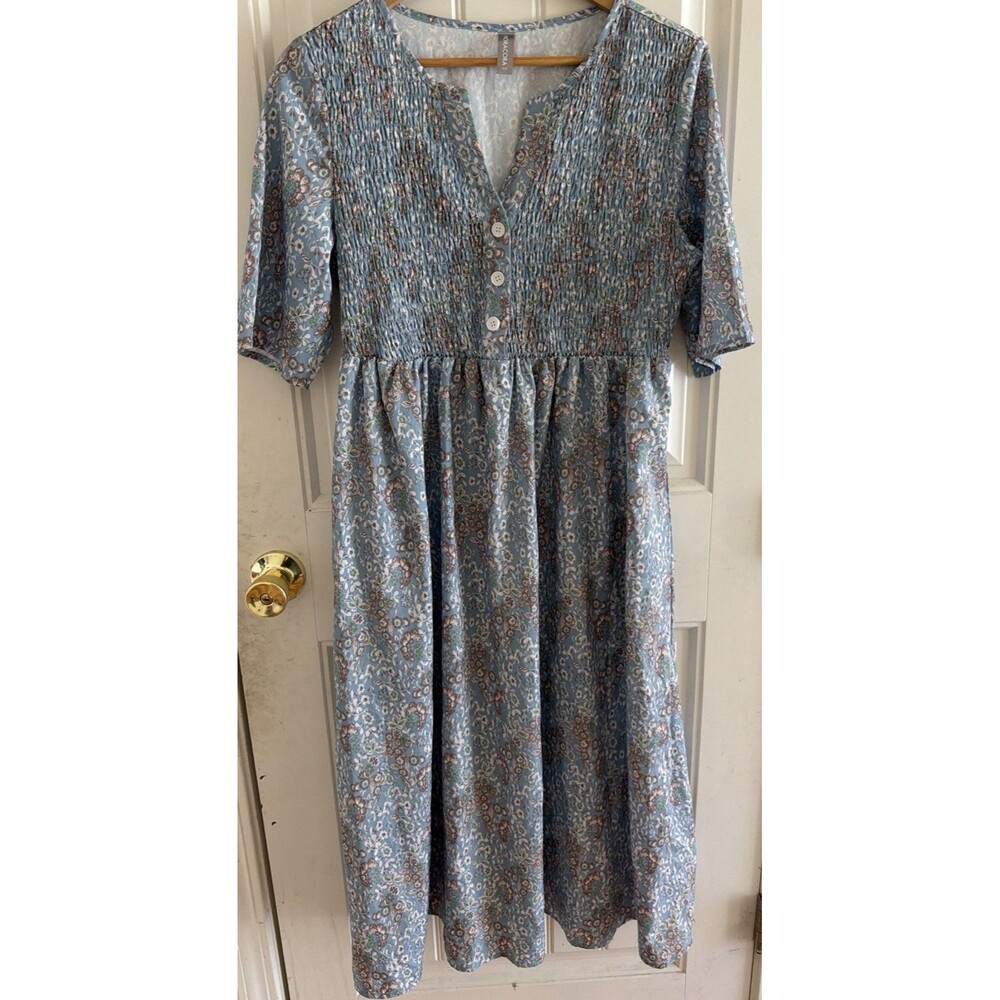 Noracora Women’s Maxi Dress Size L Floral Smocked Boho